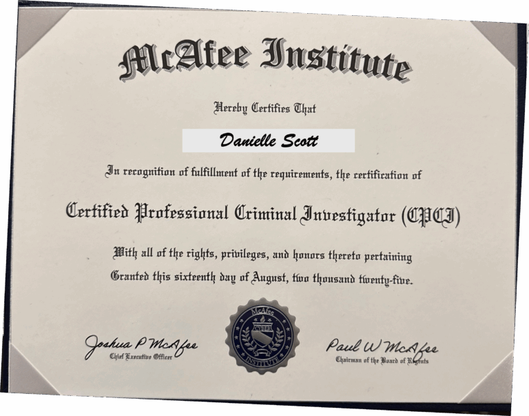Private Investigator certificate
