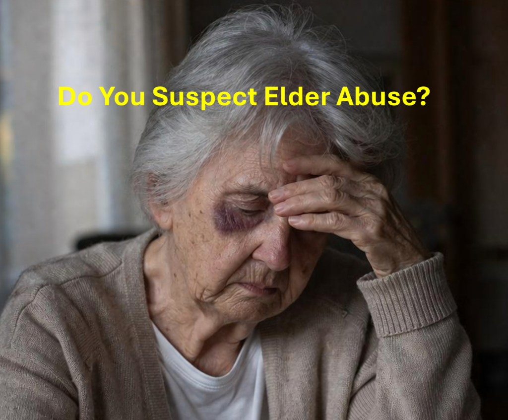 elderly woman with a black eye showing elder abuse